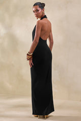Loella | Black Tied Extreme Plunge Cowl-Neck Thong Bodysuit