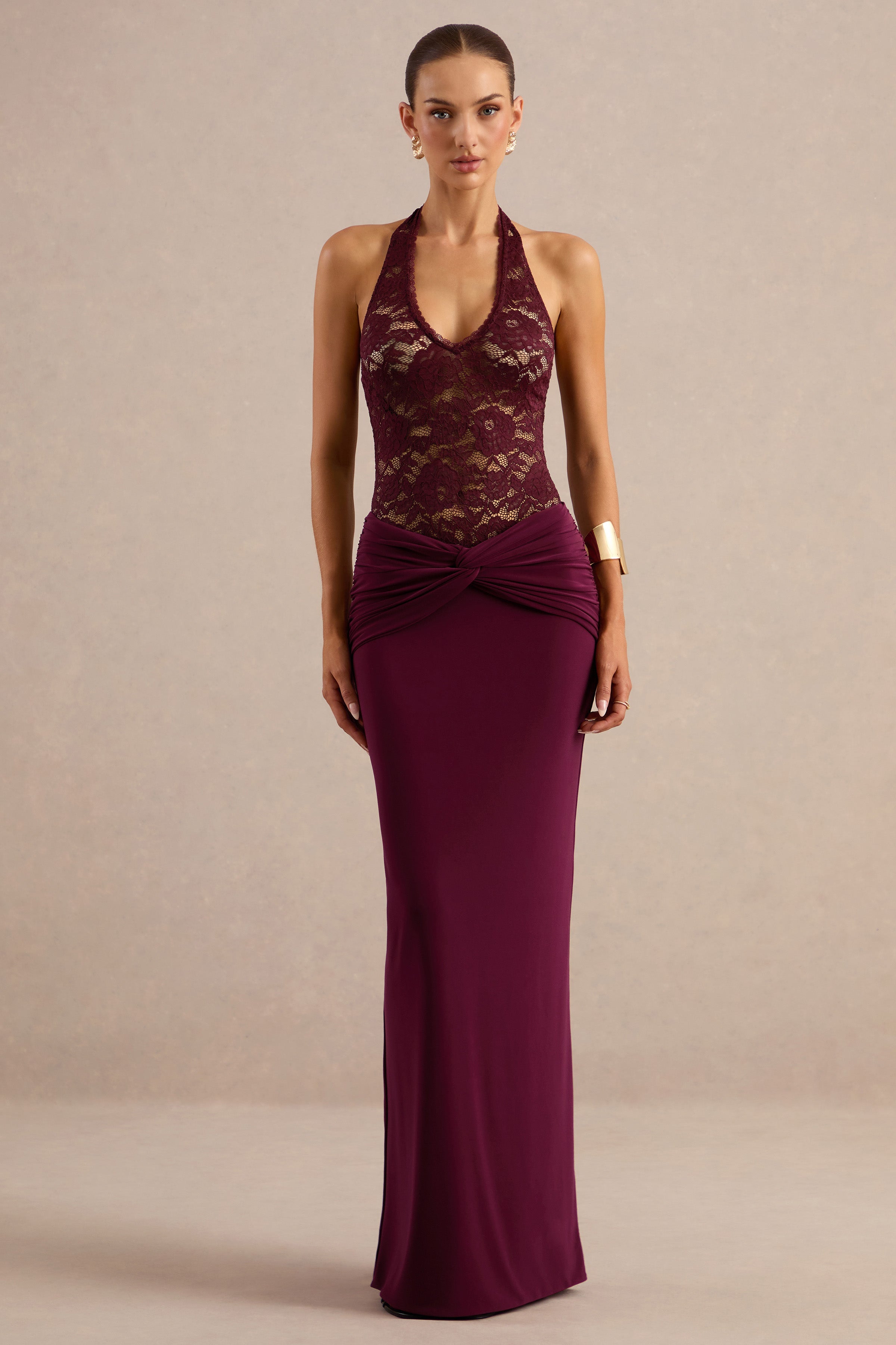 Florine | Burgundy Twisted Waist Maxi Skirt