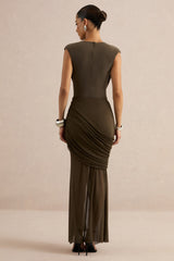 Persephone | Khaki Mesh Wrapped Maxi Skirt With Split