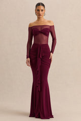 Iskra | Burgundy Extreme Ruffled Maxi Skirt