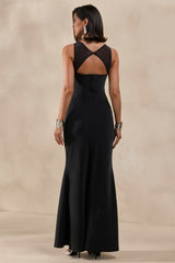 Rosevine | Black Crew-Neck Maxi Dress With Mesh Panel