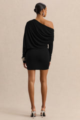 Inoria | Black Asymmetric-Neck Mini Dress