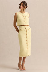 Emara | Lemon Round-Neck Top With Button-Detailing