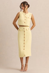 Glyra | Lemon Tailored Midi-Skirt With Button-Detailing