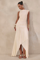 Myssara | Cream High-Neck Maxi Dress Gathered-Detailing