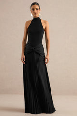 Galisse | Black Satin Maxi-Skirt With Gathered-Detailing