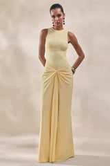 Setaria | Lemon Satin Maxi-Skirt With Gathered-Detailing And Sash