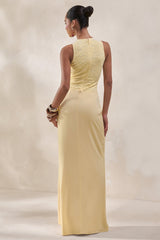 Setaria | Lemon Satin Maxi-Skirt With Gathered-Detailing And Sash