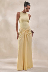 Setaria | Lemon Satin Maxi-Skirt With Gathered-Detailing And Sash
