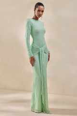Nessia | Mint Lace Round-Neck Bodysuit With Long-Sleeves