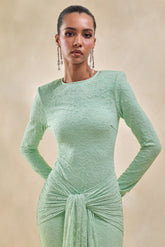 Nessia | Mint Lace Round-Neck Bodysuit With Long-Sleeves
