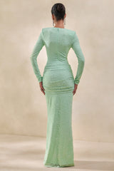 Neriva | Mint Lace Maxi Skirt With Gathered Detailing And Sash