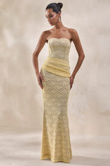 Viara | Lemon Lace Maxi Skirt With Draped-Detailing