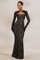 Mirellia | Black Lace Sweetheart-Neck Maxi Dress