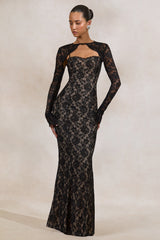 Mirellia | Black Lace Sweetheart-Neck Maxi Dress