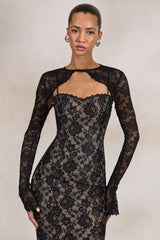 Mirellia | Black Lace Sweetheart-Neck Maxi Dress