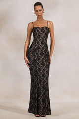 Mirellia | Black Lace Sweetheart-Neck Maxi Dress