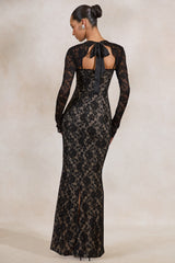 Mirellia | Black Lace Sweetheart-Neck Maxi Dress
