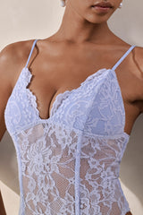 Varela | Powder Blue Lace V-Neck Bodysuit