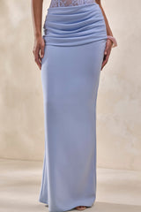 Vionne | Powder Blue Satin Maxi Skirt With Draped-Detailing