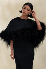 Tervessa | Black Satin Wide-Neck Cape