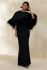 Tervessa | Black Satin Wide-Neck Cape
