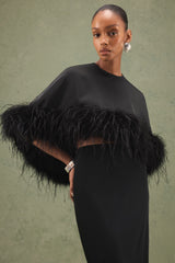 Tervessa | Black Satin Wide-Neck Cape