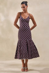 Masie | Brown Polka-Dot Midi Skirt With Drop-Waist