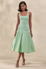 Nanette | Mint Square-Neck Midi Dress With Voluminous Skirt