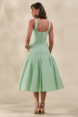 Nanette | Mint Square-Neck Midi Dress With Voluminous Skirt