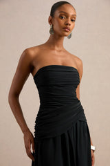Alvilda | Black Satin Maxi Dress With Draped Detailing