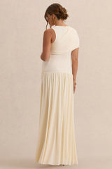 Naida | Cream Round-Neck Maternity Maxi Dress With Draped Detailing