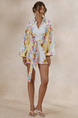 Mariposa | Lemon Floral Round-Neck Tailored Romper