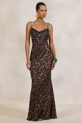 Silvana | Leopard Print Mesh Cowl-Neck Maxi Dress