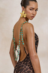 Silvana | Leopard Print Mesh Cowl-Neck Maxi Dress