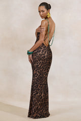 Silvana | Leopard Print Mesh Cowl-Neck Maxi Dress