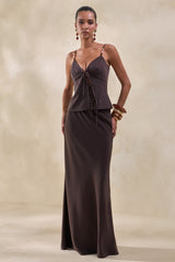 Sybella | Dark Brown Satin Maxi Skirt