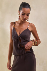 Sybella | Dark Brown Satin Maxi Skirt