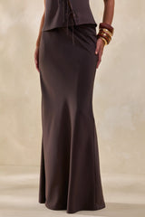 Sybella | Dark Brown Satin Maxi Skirt