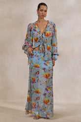 Alveta | Blue Floral Chiffon Sheer Maxi Skirt