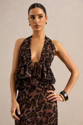 Auriel | Leopard Print Mesh V-Neck Ruffled Top