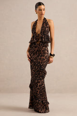 Auriel | Leopard Print Mesh Maxi Skirt With Ruffled Detailing