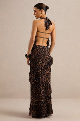 Auriel | Leopard Print Mesh Maxi Skirt With Ruffled Detailing