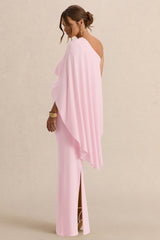 Cicely | Light Pink Asymmetric-Neck Maternity Maxi Dress With Cape Sleeve
