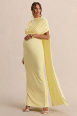 Araminta | Lemon Bardot-Neck Maternity Maxi Dress With Cape Sleeves