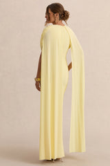 Araminta | Lemon Bardot-Neck Maternity Maxi Dress With Cape Sleeves