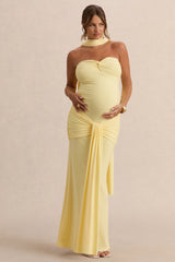 Faustina | Lemon Bandeau-Neck Maternity Maxi Dress With Scarf Detail And Gathered Detailing