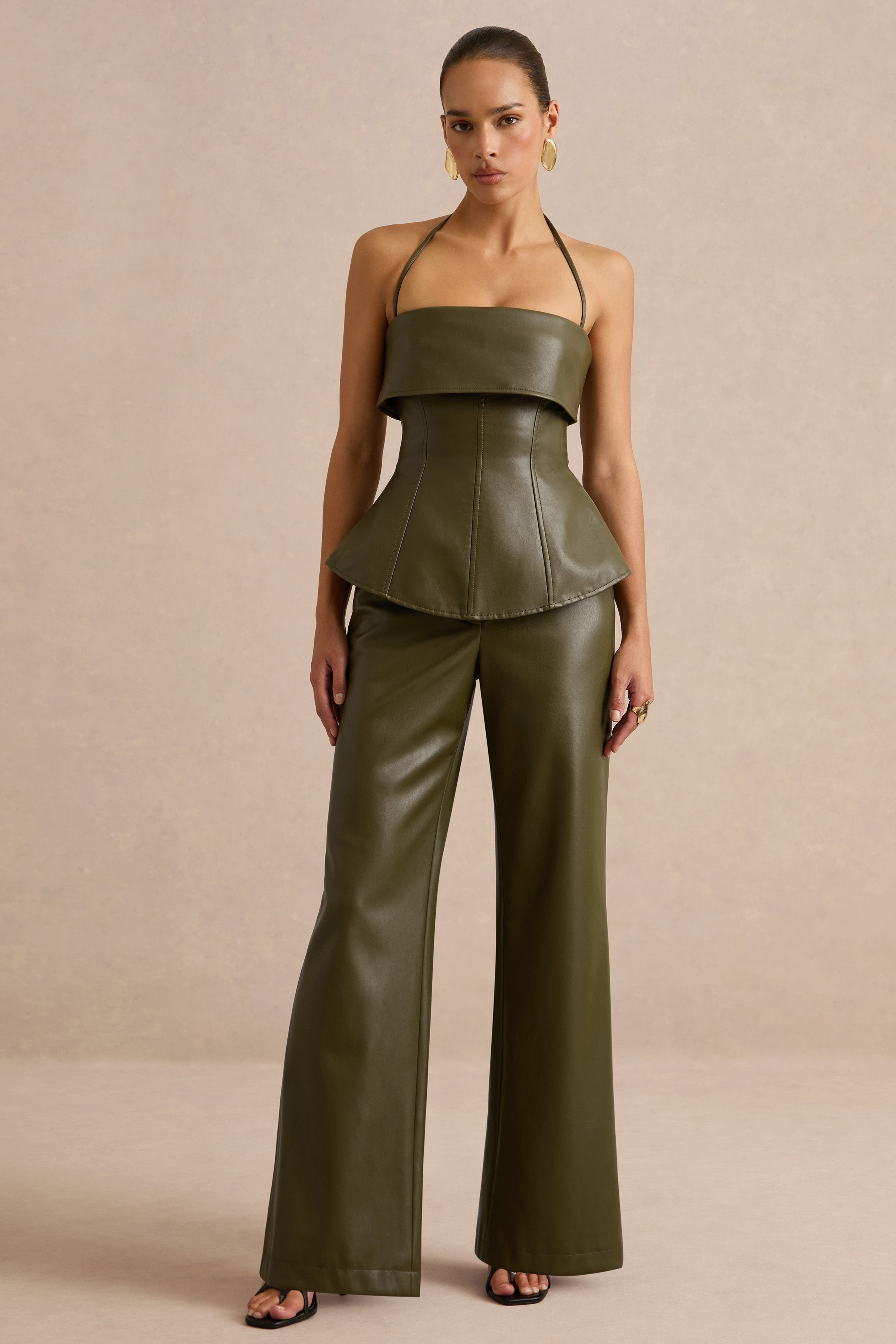 Gaelina | Khaki Straight-Leg Trousers