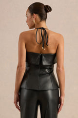 Gaelina | Black Halter-Neck Tailored Top