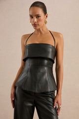 Gaelina | Black Halter-Neck Tailored Top